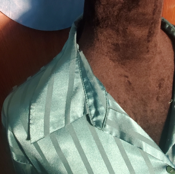 Covington Green Pinstripe Button Down Collared Blouse - Picture 4 of 6